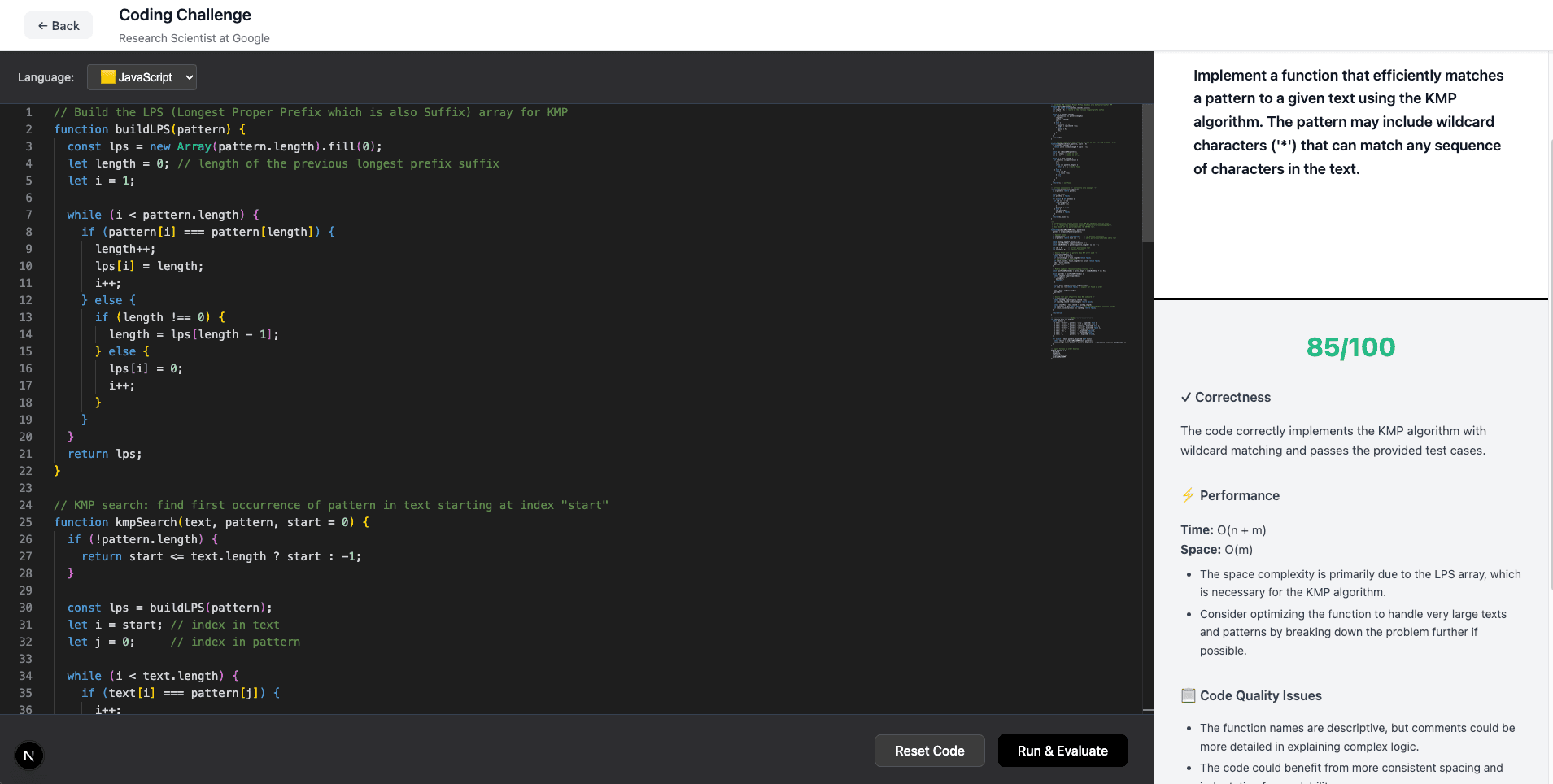 Live coding interview interface