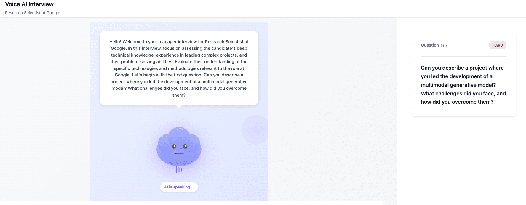 AI Mock Interview in action