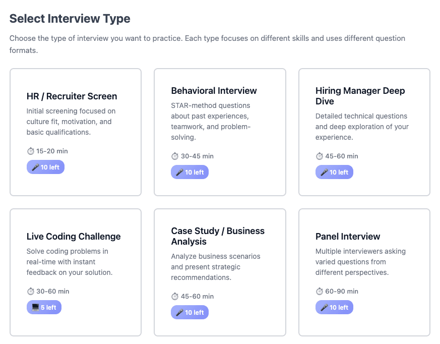 Interview Type Selection